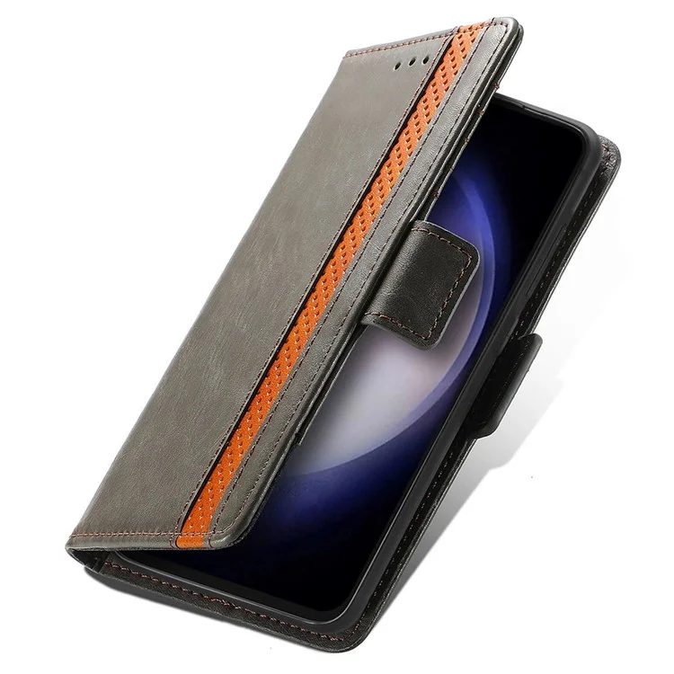 CASENEO 002 Series Para Capa de Telefone Samsung Galaxy S23 FE RFID Blocking Splicing PU Leather Stand Wallet Case - Cinza