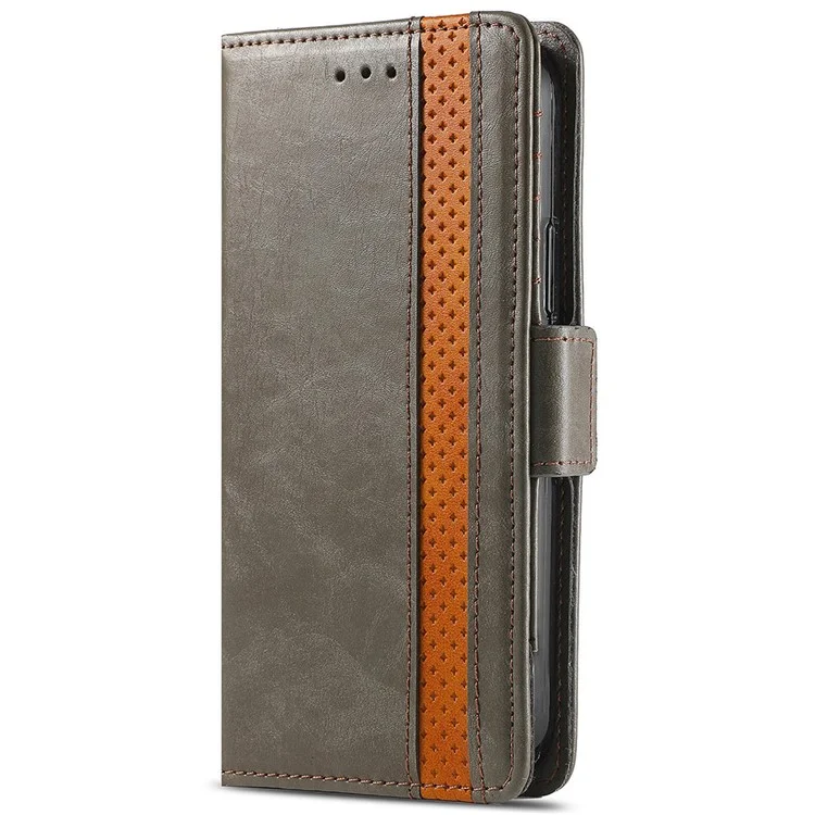 CASENEO 002 Series Para Capa de Telefone Samsung Galaxy S23 FE RFID Blocking Splicing PU Leather Stand Wallet Case - Cinza