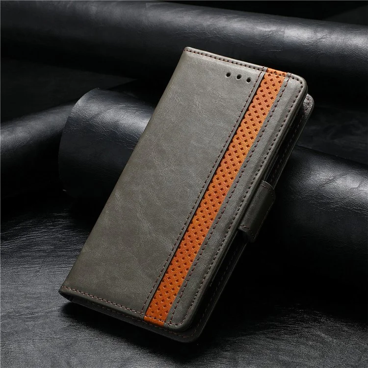 CASENEO 002 Series Para Capa de Telefone Samsung Galaxy S23 FE RFID Blocking Splicing PU Leather Stand Wallet Case - Cinza