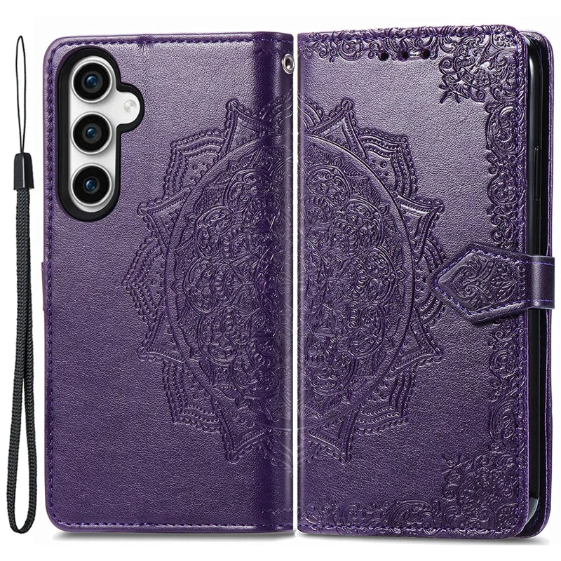 For Samsung Galaxy S23 FE PU Leather Phone Case Embossed Mandala Pattern Stand Wallet Phone Cover - Purple
