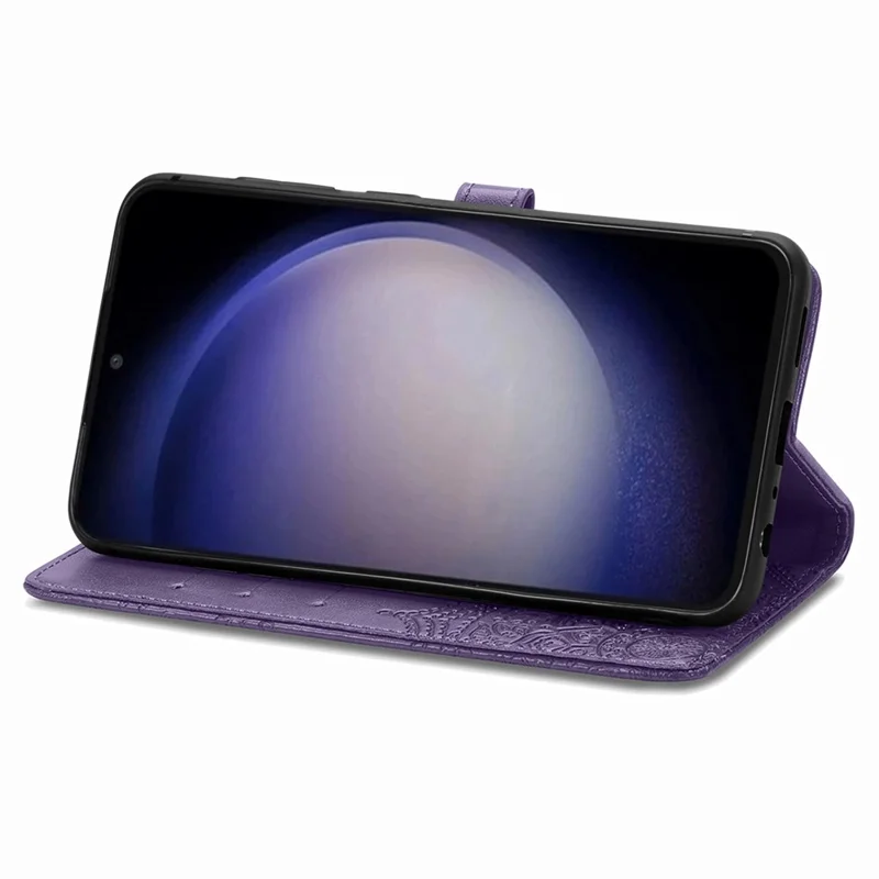 For Samsung Galaxy S23 FE PU Leather Phone Case Embossed Mandala Pattern Stand Wallet Phone Cover - Purple