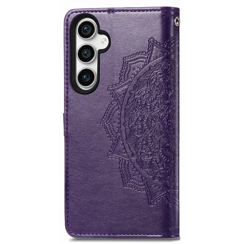 For Samsung Galaxy S23 FE PU Leather Phone Case Embossed Mandala Pattern Stand Wallet Phone Cover - Purple