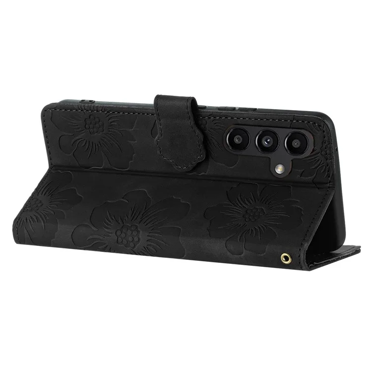 Pour Samsung Galaxy A25 5G (Global) (161,0 x 76,5 x 8,3 mm) Fleurs imprimées Flip Stand Case Portefeuille en cuir PU Housse de téléphone - Noir