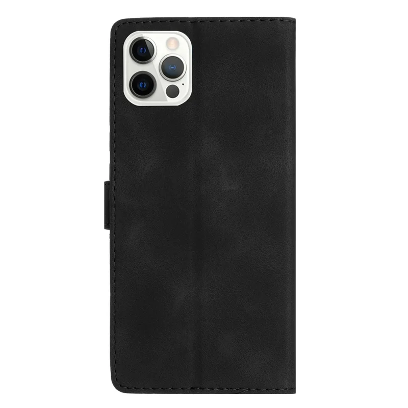 Funda de cartera de cuero con estampado floral para iPhone 15 Pro, a prueba de caídas - Negro