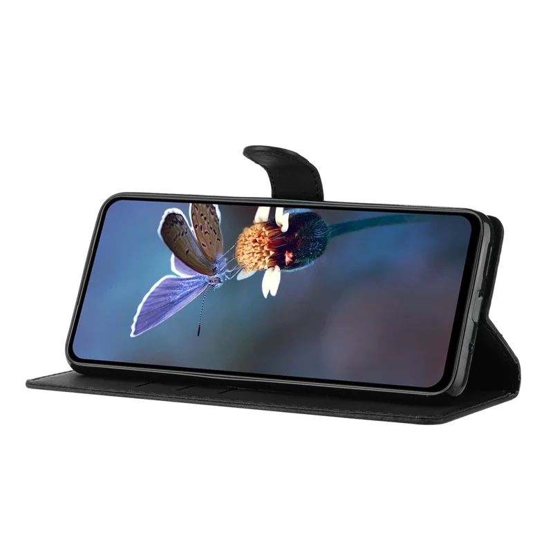 Funda de cartera de cuero con estampado floral para iPhone 15 Pro, a prueba de caídas - Negro