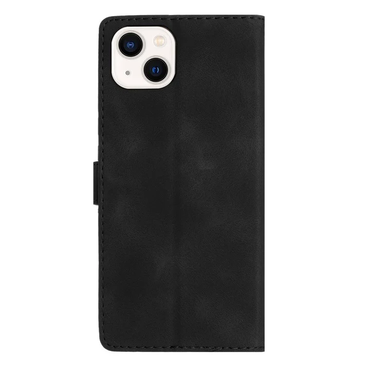 Para iPhone 15 Plus Anti-Huella PU Leather Stand Cover Magnetic Phone Case Imprinted Flower Wallet - Negro