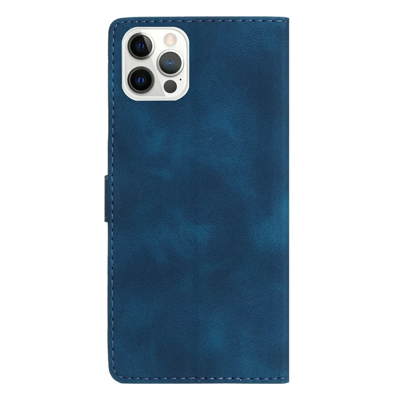 For iPhone 15 Pro Max Flower Imprinted Leather Phone Case Anti-drop Wallet Stand Cover - Blue