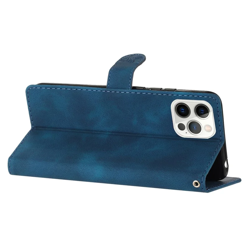 For iPhone 15 Pro Max Flower Imprinted Leather Phone Case Anti-drop Wallet Stand Cover - Blue