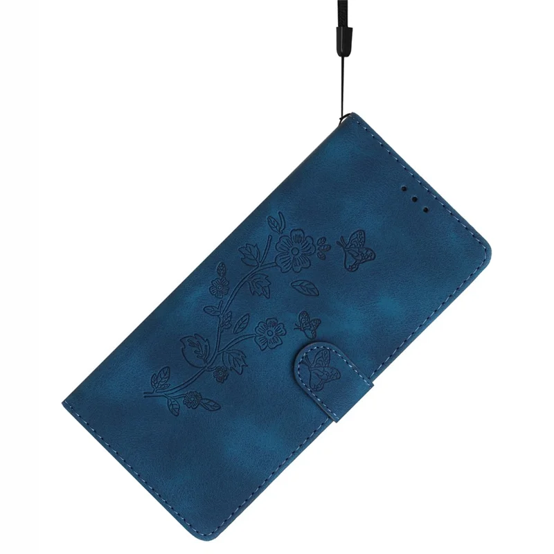 For iPhone 15 Pro Max Flower Imprinted Leather Phone Case Anti-drop Wallet Stand Cover - Blue