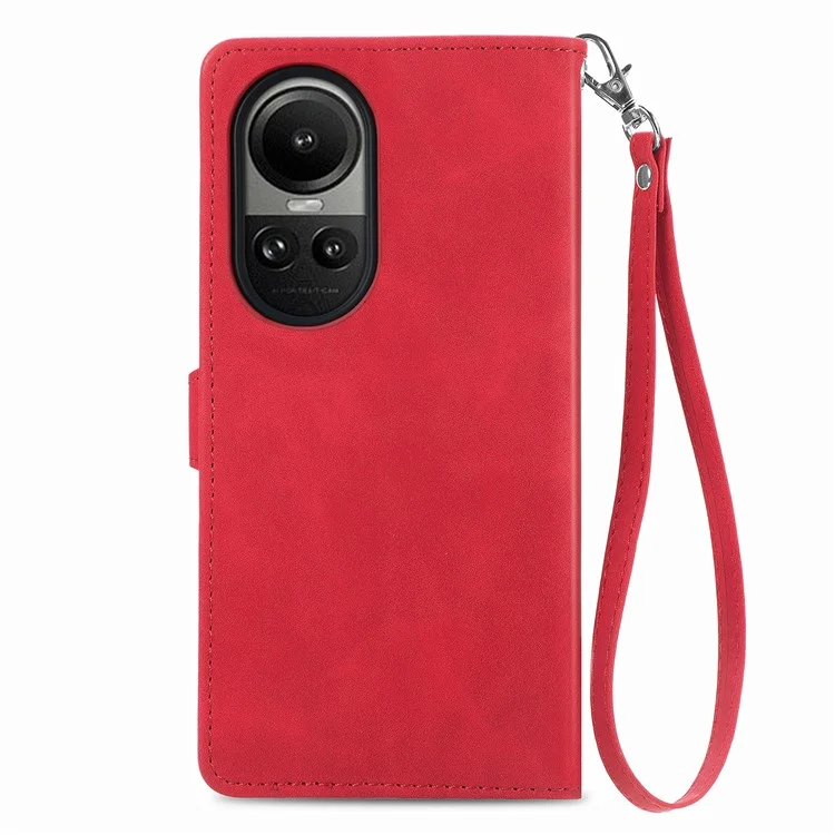 Reißverschluss-Taschen-Leder-Hülle für Oppo Reno10 5G (Global) Geldbörse Stand Blumen geprägte Handyhülle - Rot