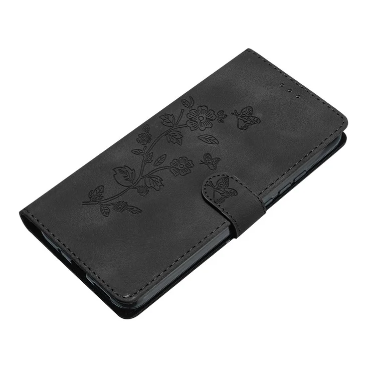 For Samsung Galaxy S23 FE Cell Phone Case Imprinted Flower Magnetic Wallet Stand Leather Mobile Phone Cover - Black
