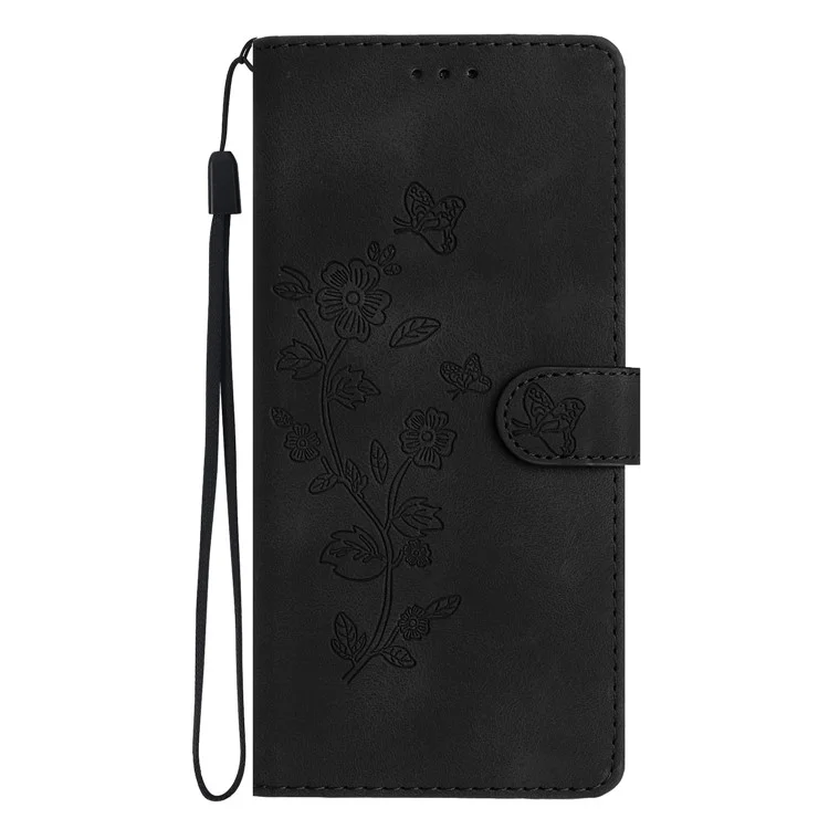 For Samsung Galaxy S23 FE Cell Phone Case Imprinted Flower Magnetic Wallet Stand Leather Mobile Phone Cover - Black