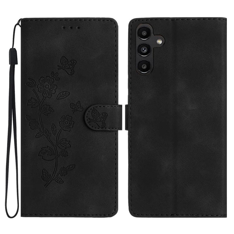 For Samsung Galaxy A54 5G Phone Shell Imprinted Flower Wallet Stand Magnetic Phone Case Leather Cover - Black