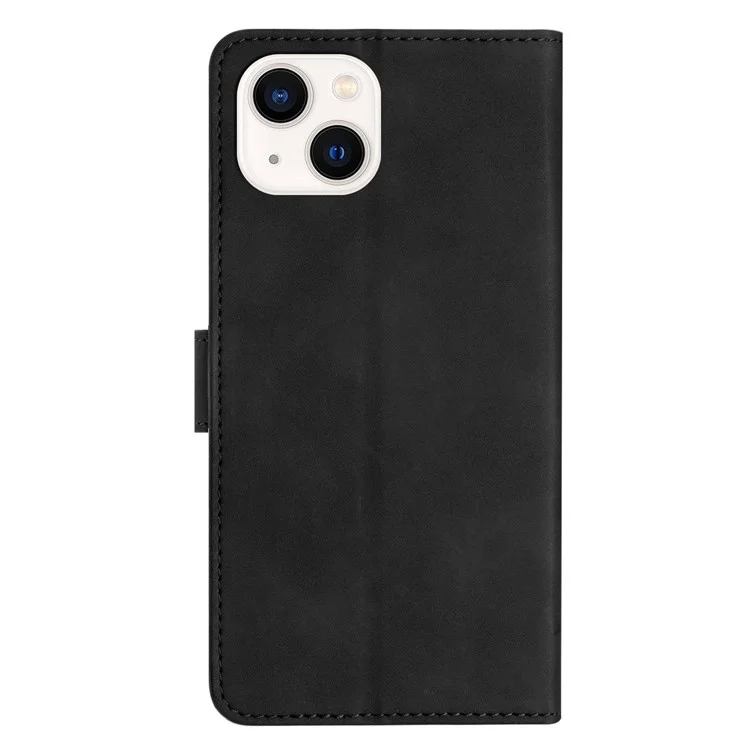 For iPhone 15 Plus Imprinted Butterfly Phone Case Leather Wallet Flip Phone Cover Stand Shell - Black