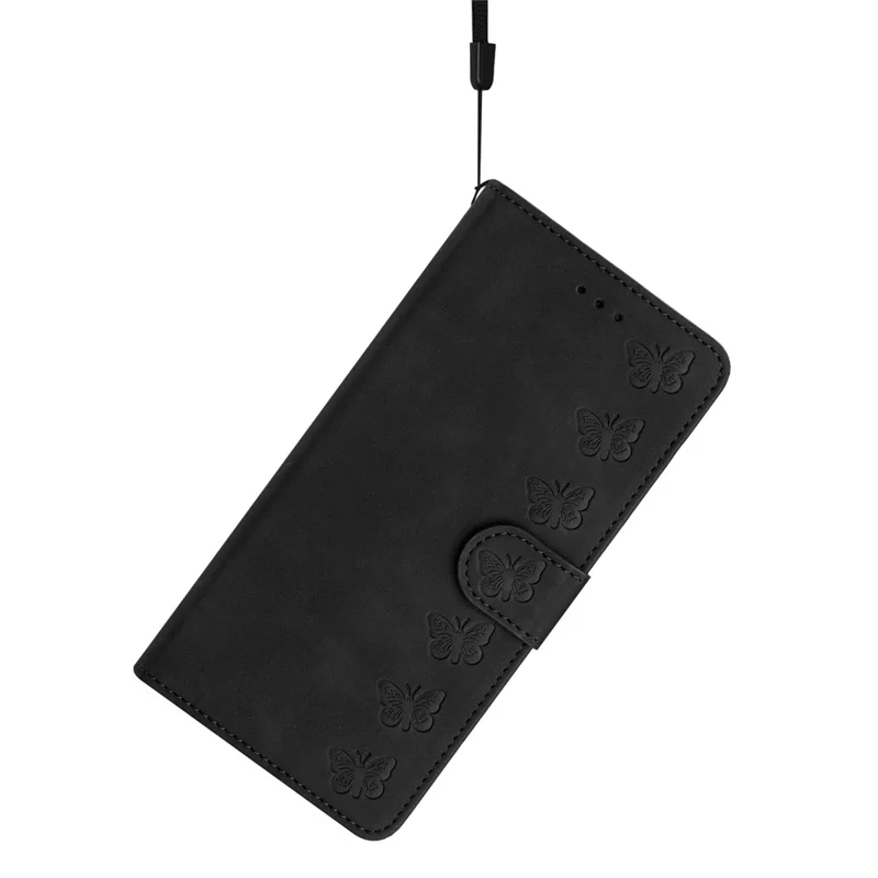Anti-Scratch Phone Cover for iPhone 15 Pro Max , PU Leather Wallet Stand Imprinted Butterfly Phone Case - Black