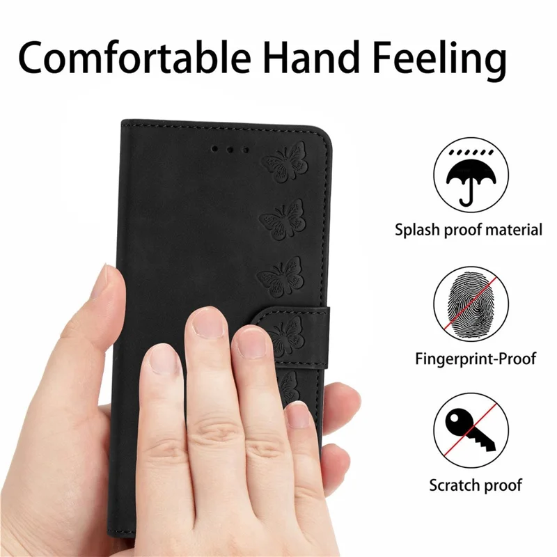Anti-Scratch Phone Cover for iPhone 15 Pro Max , PU Leather Wallet Stand Imprinted Butterfly Phone Case - Black