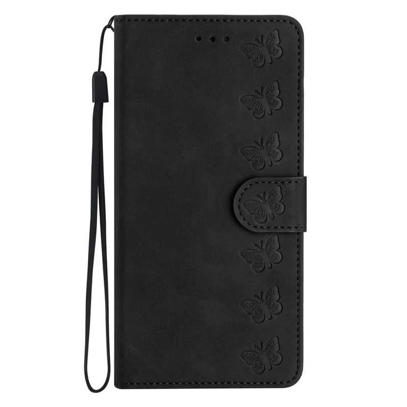 Anti-Scratch Phone Cover for iPhone 15 Pro Max , PU Leather Wallet Stand Imprinted Butterfly Phone Case - Black
