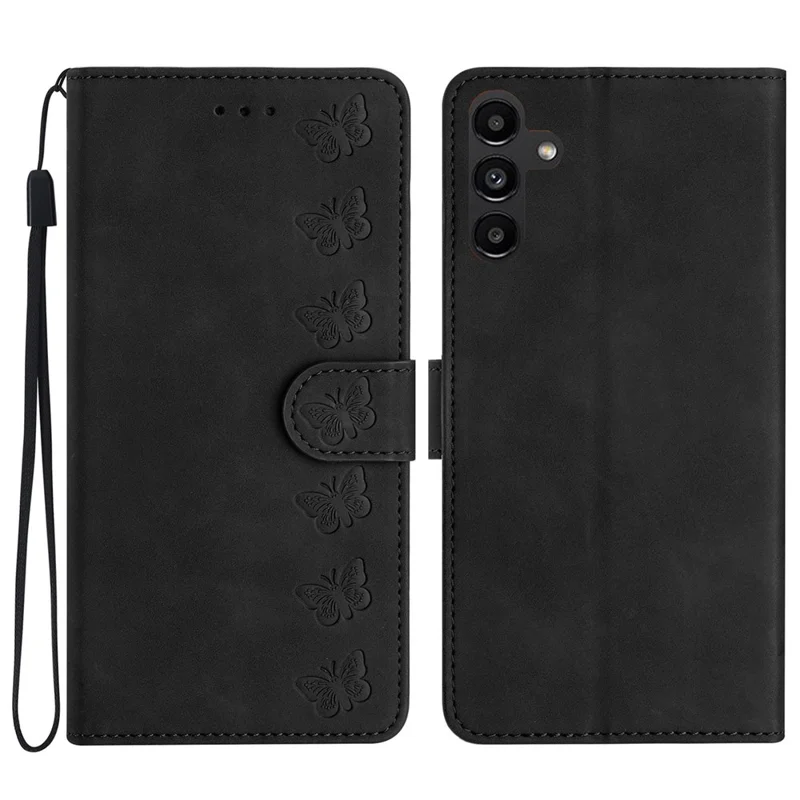 Para Samsung Galaxy S23 FE Imprinted Butterfly Phone Cover PU Leather Wallet Flip Stand Cell Phone Case - Preto