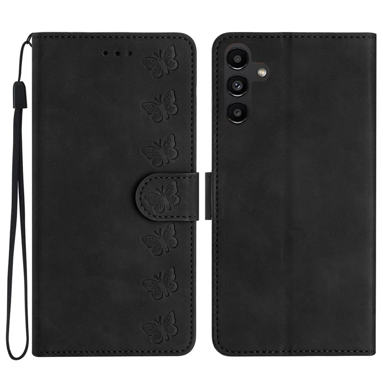 TPU+PU Leather Phone Cover для Samsung Galaxy A25 5G (Global) (161.0 x 76.5 x 8.3 мм), Imprinted Butterfly Wallet Flip Stand Phone Shell - Black