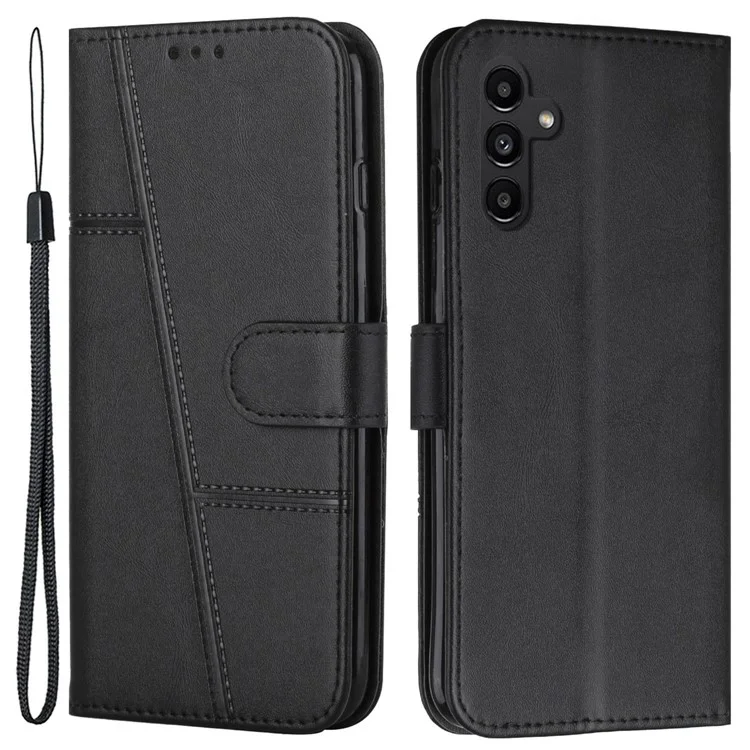 Wallet Phone Case for Samsung Galaxy A24 4G (162.1 x 77.6 x 8.3mm) PU Leather Calf Texture Stand Cover - Black