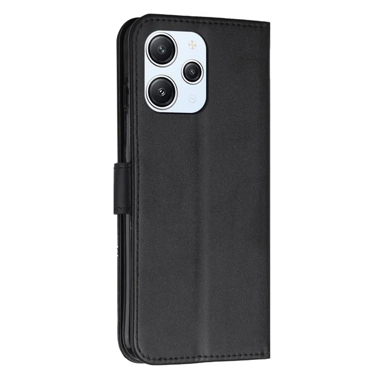 Para Xiaomi Redmi 12 4G Flip Wallet Phone Case PU Leather Calf Texture Cover With Stand - Black