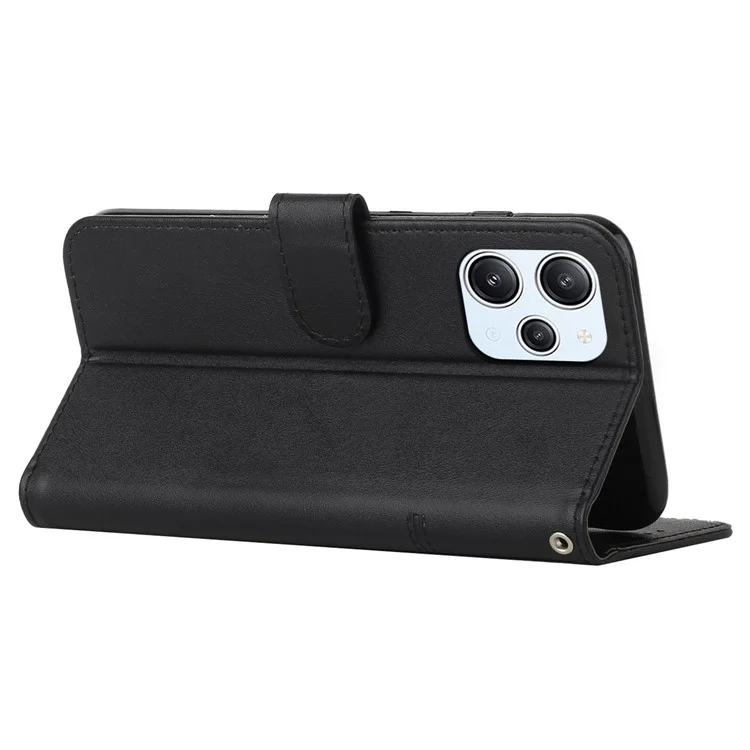 Para Xiaomi Redmi 12 4G Flip Wallet Phone Case PU Leather Calf Texture Cover With Stand - Black