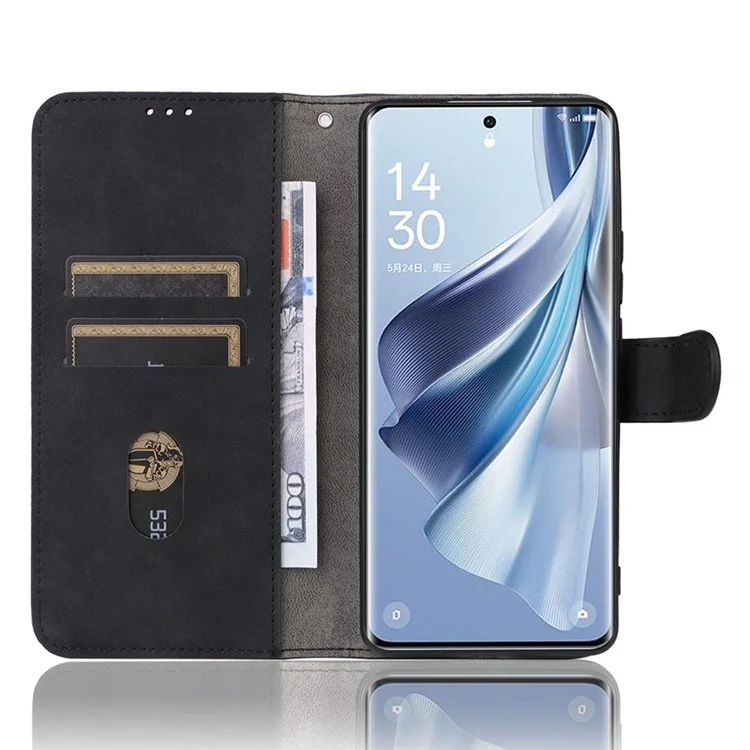 Для Oppo Reno10 Pro 5G (Global) / Reno10 5G (Global) PU кожаный кошелек со стойкой Чехол с поверхностью, устойчивой к касаниям, противоударный Чехол для телефона - Черный