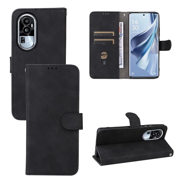 Для Oppo Reno10 Pro 5G (Global) / Reno10 5G (Global) PU кожаный кошелек со стойкой Чехол с поверхностью, устойчивой к касаниям, противоударный Чехол для телефона - Черный