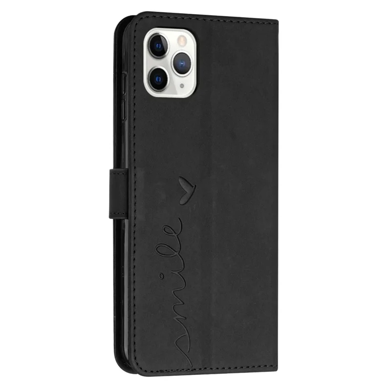 Para iPhone 15 Pro Max Leather Phone Case Heart Imprinted Wallet Stand Cover with Shoulder Strap - Black