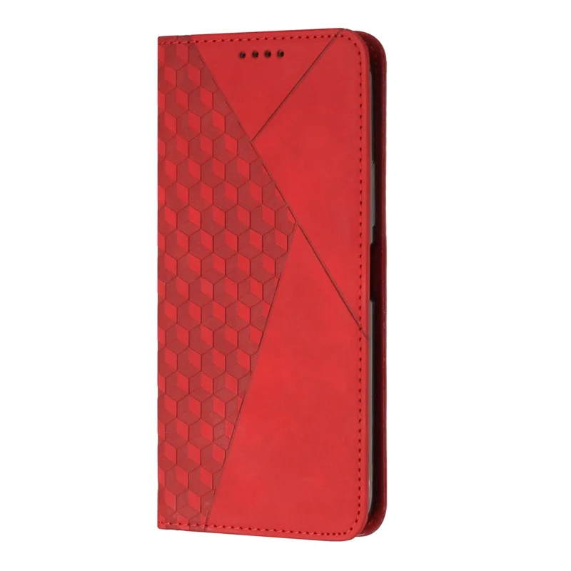 For iPhone 15 Pro Slim-fit Shell Imprinted Rhombus Leather Phone Stand Case Wallet Skin-touch Cover - Red