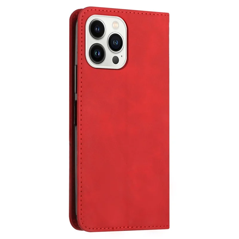 For iPhone 15 Pro Slim-fit Shell Imprinted Rhombus Leather Phone Stand Case Wallet Skin-touch Cover - Red