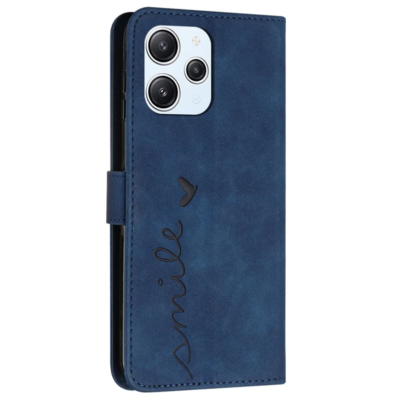 For Xiaomi Redmi 12 4G PU Leather Wallet Stand Case Heart Imprinted Phone Cover with Shoulder Strap - Sapphire
