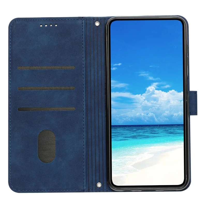 For Xiaomi Redmi 12 4G PU Leather Wallet Stand Case Heart Imprinted Phone Cover with Shoulder Strap - Sapphire