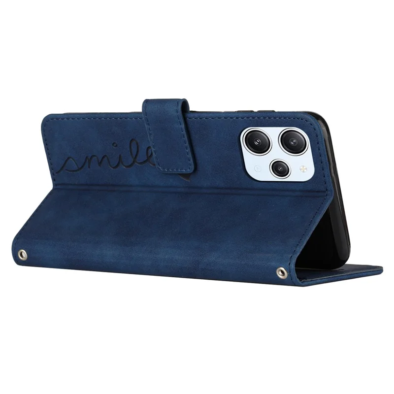 For Xiaomi Redmi 12 4G PU Leather Wallet Stand Case Heart Imprinted Phone Cover with Shoulder Strap - Sapphire