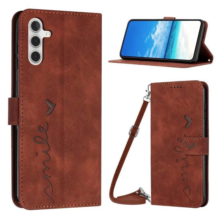 Funda protectora para Samsung Galaxy S23 FE Imprinted Leather Wallet Stand Phone Cover con correa para el hombro - Marrón