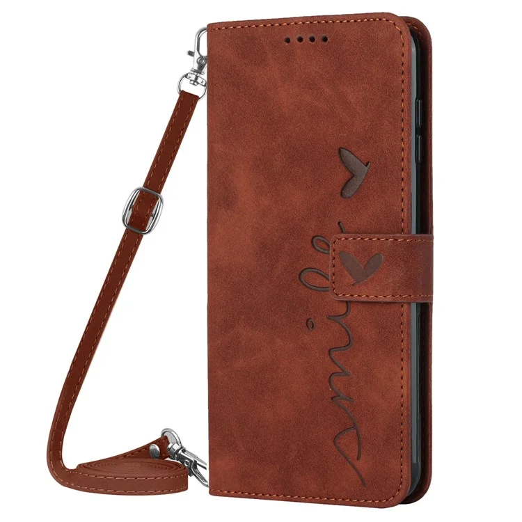 Funda protectora para Samsung Galaxy S23 FE Imprinted Leather Wallet Stand Phone Cover con correa para el hombro - Marrón