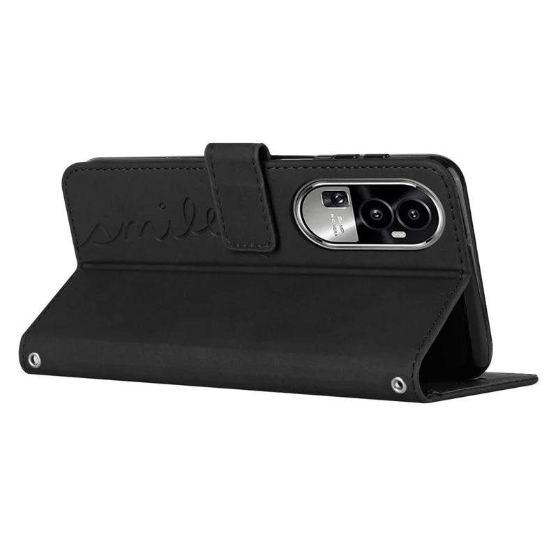Per Oppo Reno10 Pro 5G (Global) / Reno10 5G (Global) Imprinted PU Leather Wallet Stand Case Phone Cover con tracolla - Nero