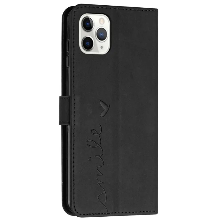 Para iPhone 15 Pro Heart Imprinted Wallet Stand Leather Case Anti-drop Phone Cover with Shoulder Strap - Negro