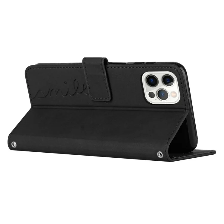 Para iPhone 15 Pro Heart Imprinted Wallet Stand Leather Case Anti-drop Phone Cover with Shoulder Strap - Negro