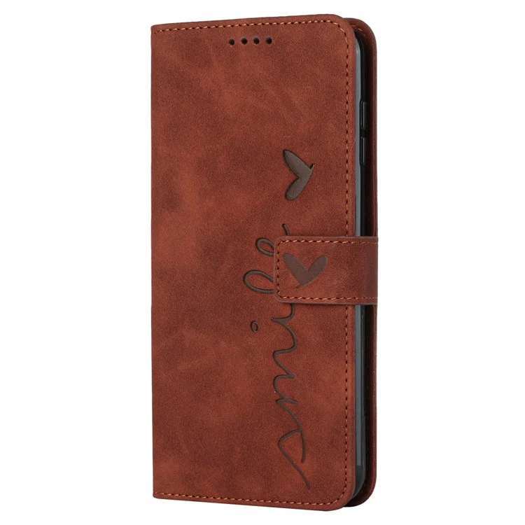 Pour iPhone 15 Pro Max Skin-touch PU Leather Shockproof Phone Cover Heart Imprinting Wallet Stand Case - Brown
