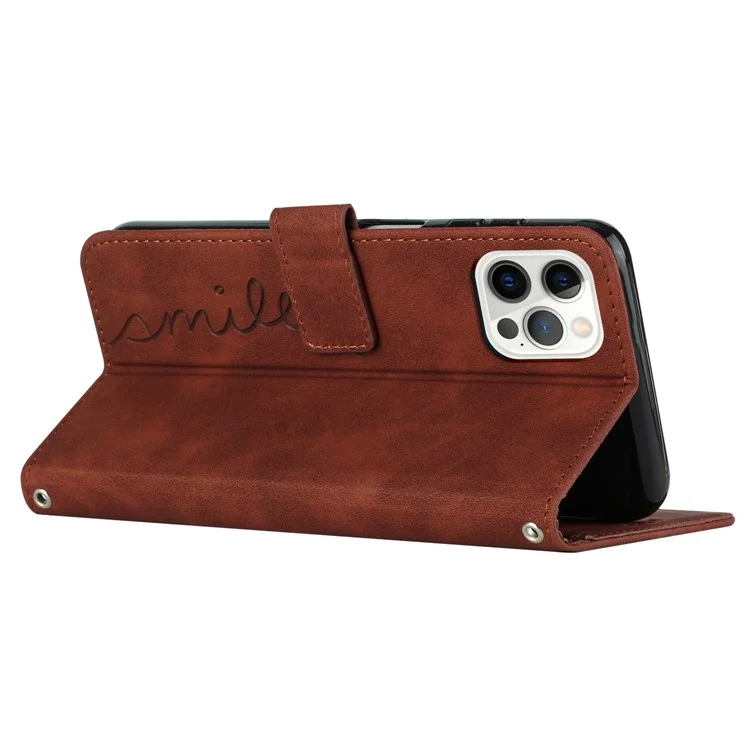 Pour iPhone 15 Pro Max Skin-touch PU Leather Shockproof Phone Cover Heart Imprinting Wallet Stand Case - Brown
