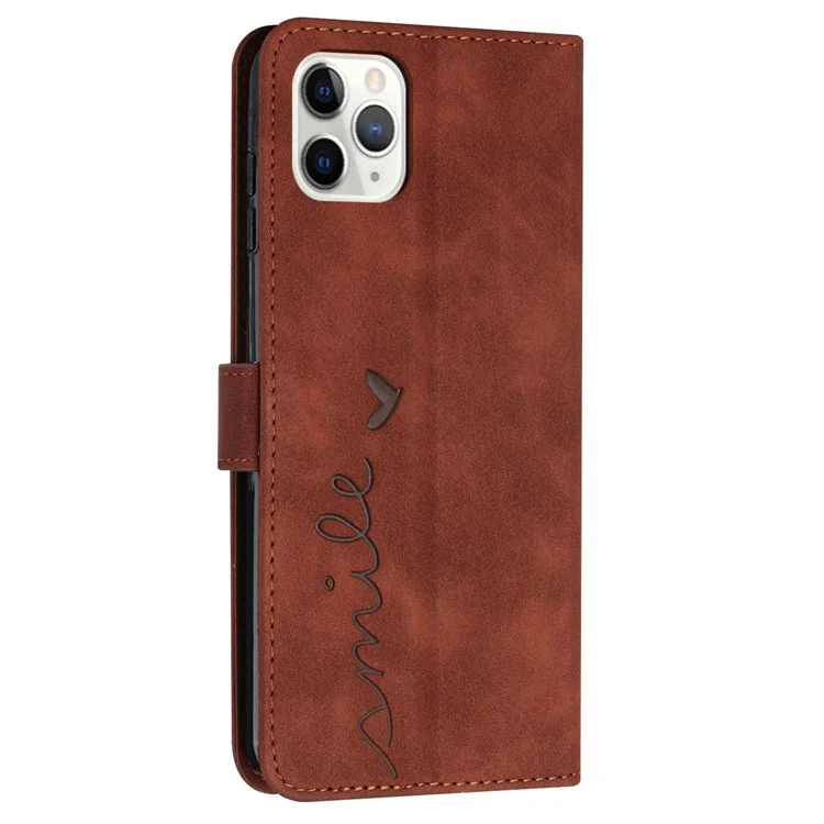 Pour iPhone 15 Pro Max Skin-touch PU Leather Shockproof Phone Cover Heart Imprinting Wallet Stand Case - Brown