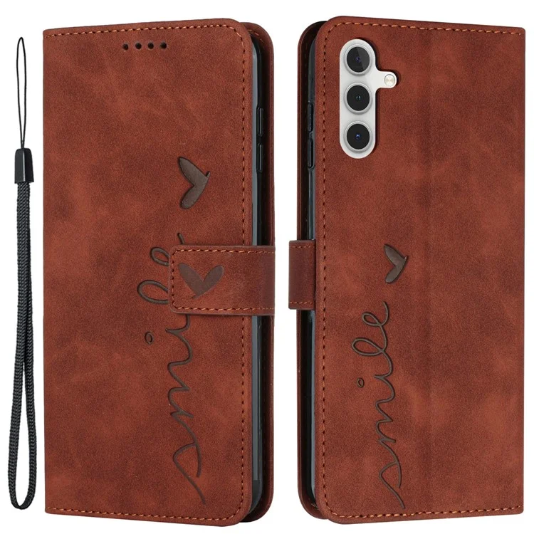 Für Samsung Galaxy S23 FE Skin-touch PU Leder Geprägte Abdeckung Flip Stand Wallet Phone Case mit Gurt - Braun
