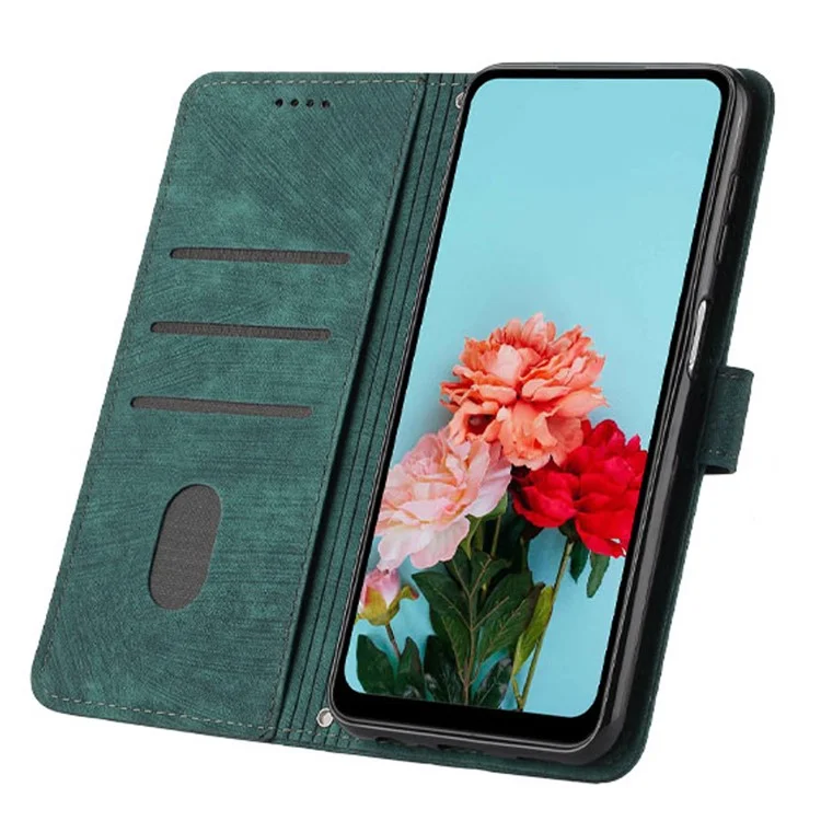 Für Oppo Reno10 Pro 5G (Global) / Reno10 5G (Global) PU-Leder Ständer Wallet Phone Case Lines Imprinted Cover mit Schultergurt - Grün