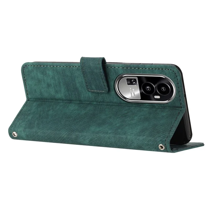 Für Oppo Reno10 Pro 5G (Global) / Reno10 5G (Global) PU-Leder Ständer Wallet Phone Case Lines Imprinted Cover mit Schultergurt - Grün
