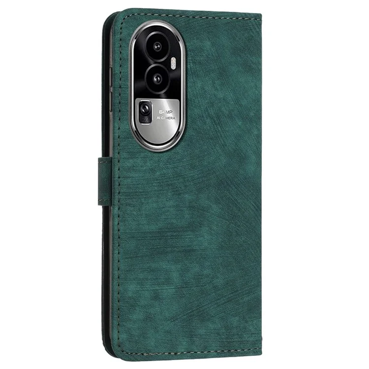 Für Oppo Reno10 Pro 5G (Global) / Reno10 5G (Global) PU-Leder Ständer Wallet Phone Case Lines Imprinted Cover mit Schultergurt - Grün