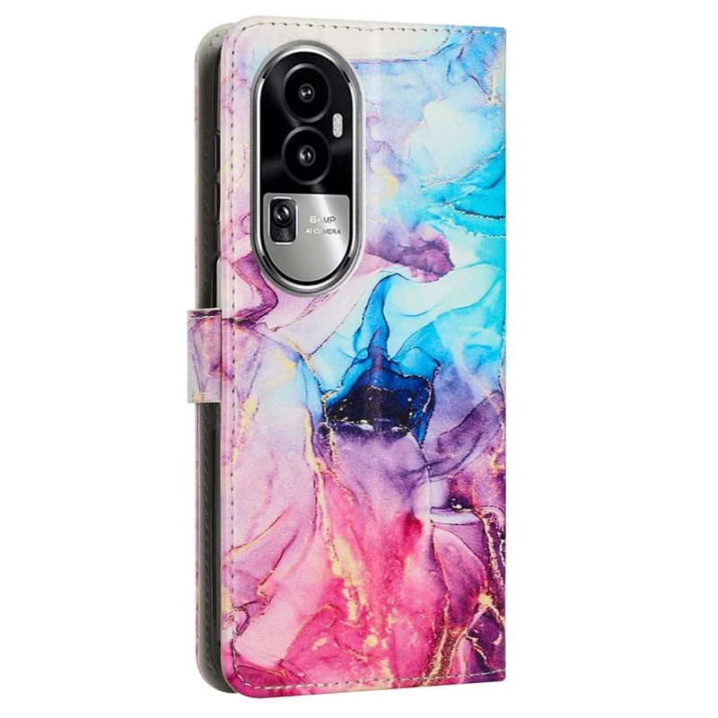 Étui portefeuille en cuir pour Oppo Reno10 Pro 5G (Global) / Reno10 5G (Global), housse avec motif marbré et support, avec sangle d'épaule - Rose / Violet