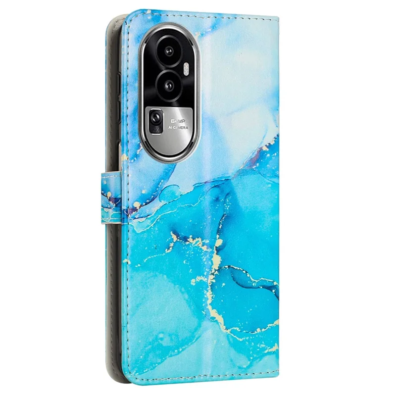 For Oppo Reno10 Pro 5G (Global) / Reno10 5G (Global) Leather Wallet Phone Case Marble Pattern Stand Cover with Shoulder Strap - Blue  /  Green