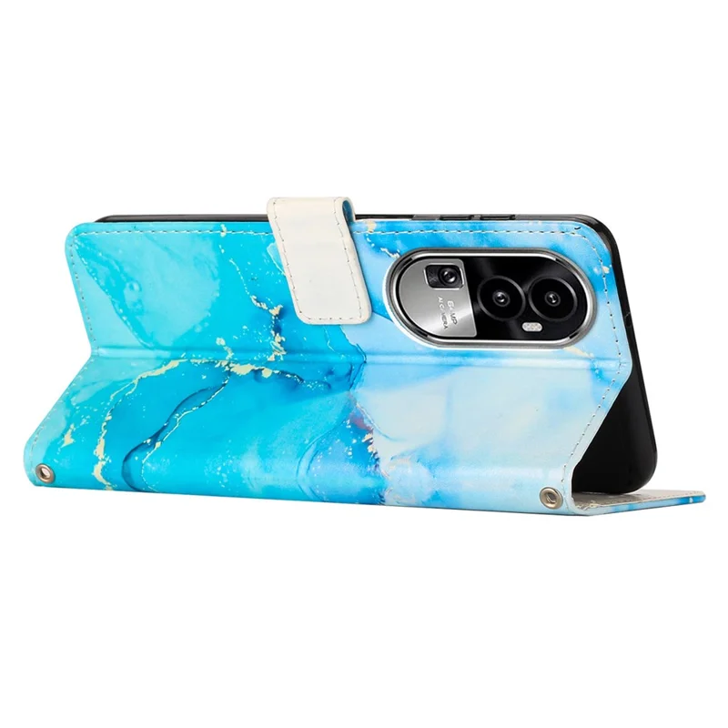 For Oppo Reno10 Pro 5G (Global) / Reno10 5G (Global) Leather Wallet Phone Case Marble Pattern Stand Cover with Shoulder Strap - Blue  /  Green