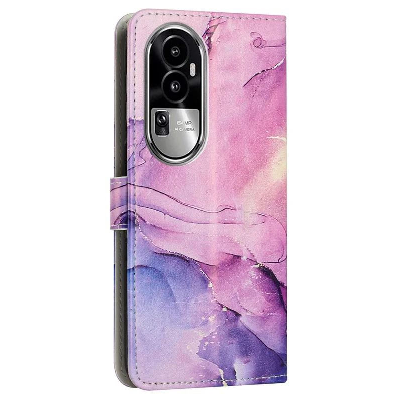 Folia z klapką z futerału z tworzywa sztucznego z wzorem marmuru dla Oppo Reno10 Pro 5G (Global) / Reno10 5G (Global) z uchwytem na telefon i portfelem z paskiem na nadgarstek — fioletowy